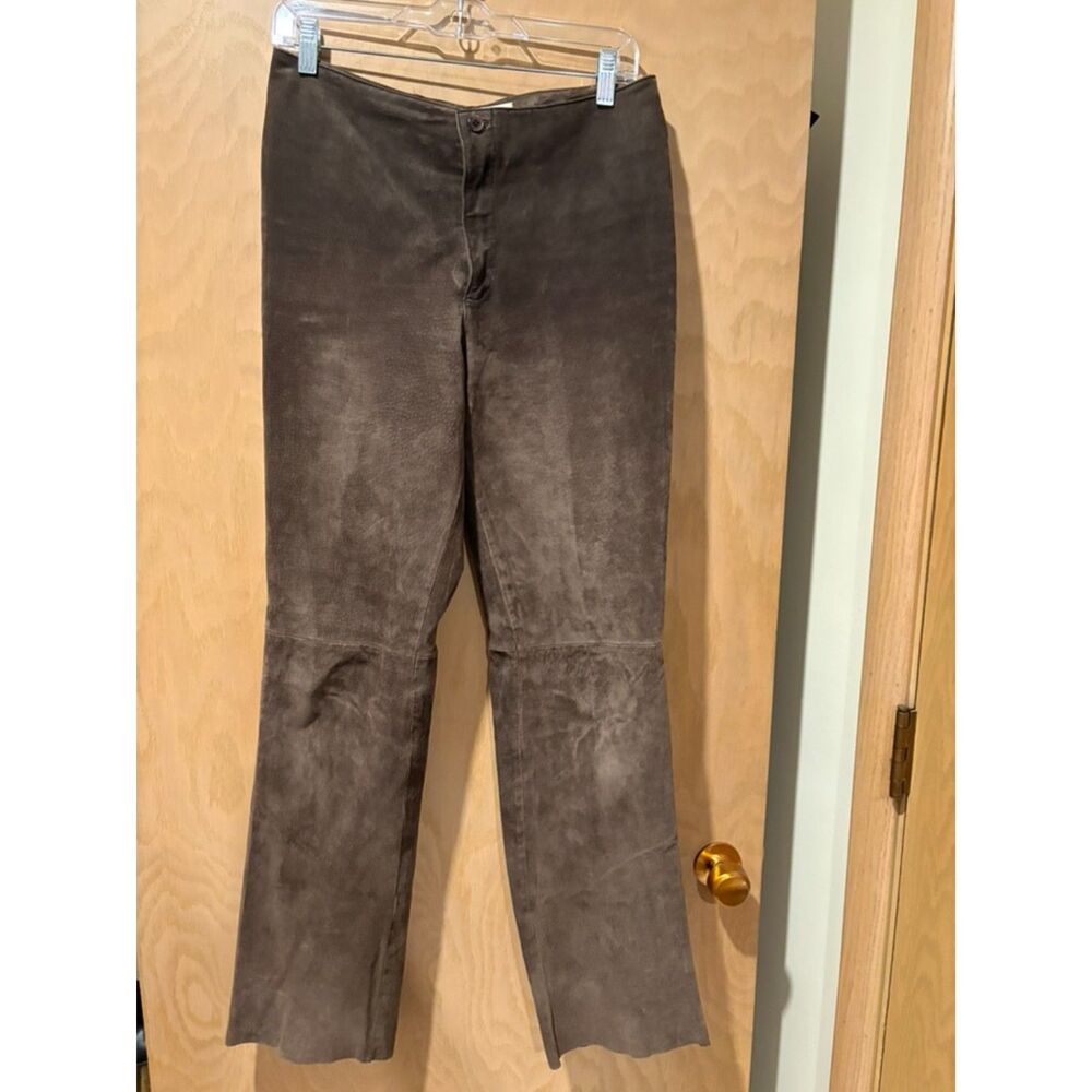 Used brown suede leather boot cut pants
